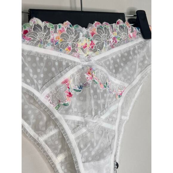 For Love and Lemons Rainbow Floral Embroidered High Waist Lace Panty White L NWT - Picture 3 of 8
